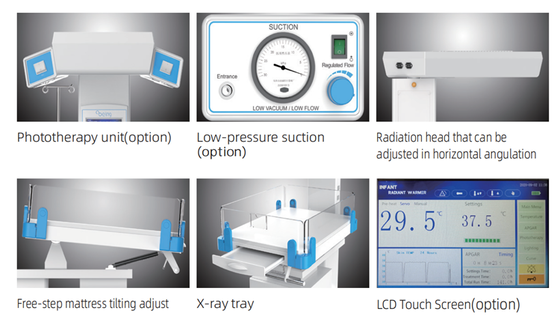 Hospital Infant Radiant Warmer LED Display Skin Temperature Sensor Gas Spring Adjustment X-Ray Tray